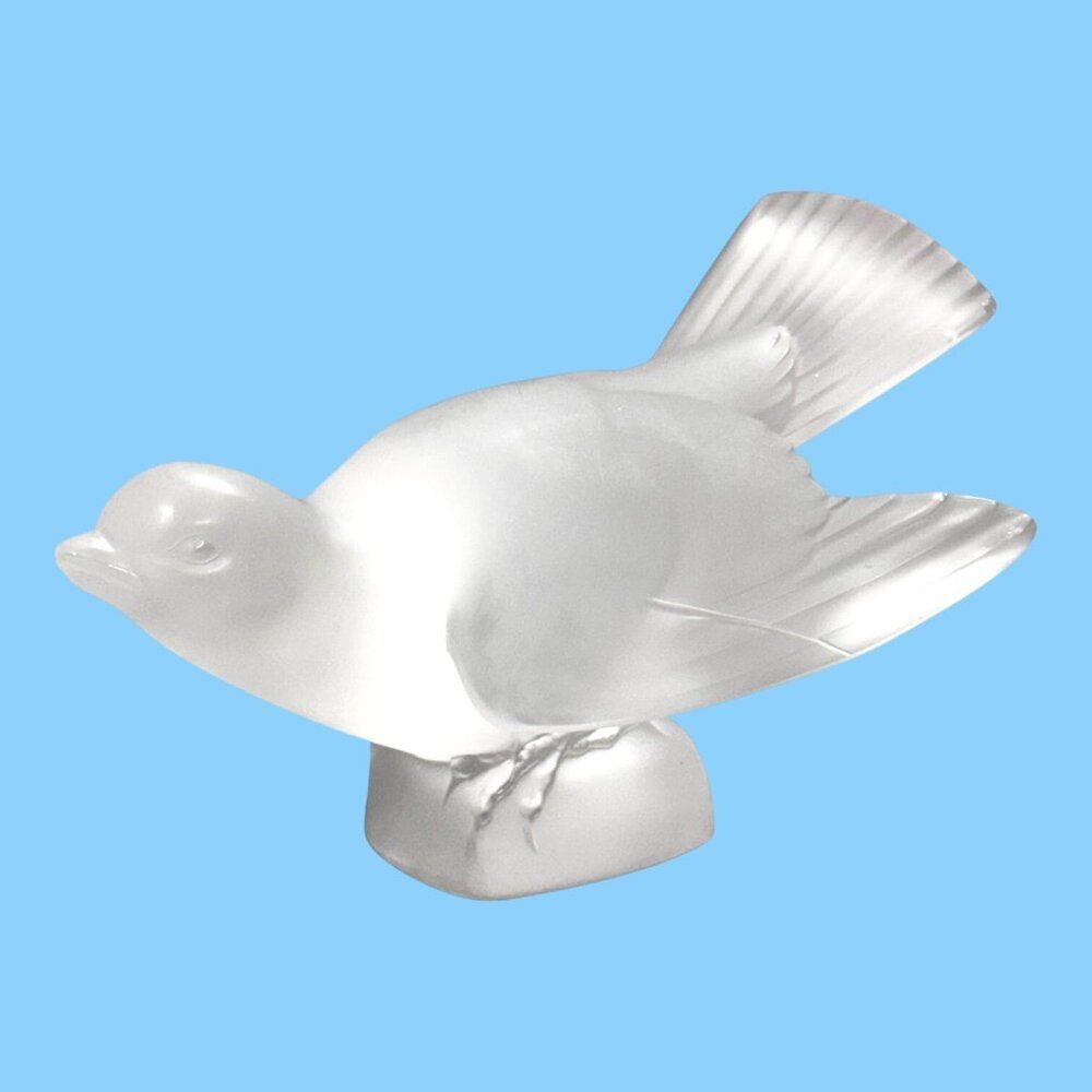 Lalique France Frosted Crystal Colereux Sparrow Bird Figurine Paperweight VTG